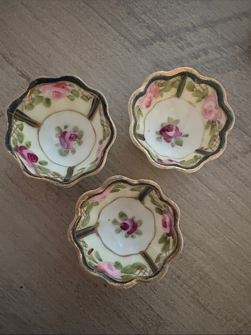 Hand-Painted Floral Porcelain Accent Bowls - Pink Rose